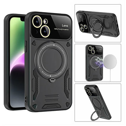 For iPhone 14 Magnetic Phone Case Ring Holder Kickstand PC+TPU Protective Cover