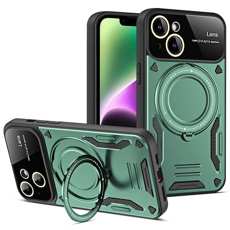 For iPhone 14 Magnetic Phone Case Ring Holder Kickstand PC+TPU Protective Cover