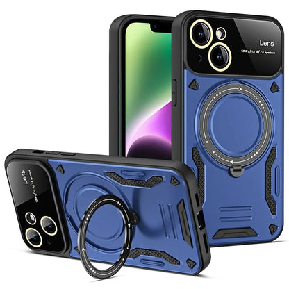 For iPhone 14 Magnetic Phone Case Ring Holder Kickstand PC+TPU Protective Cover