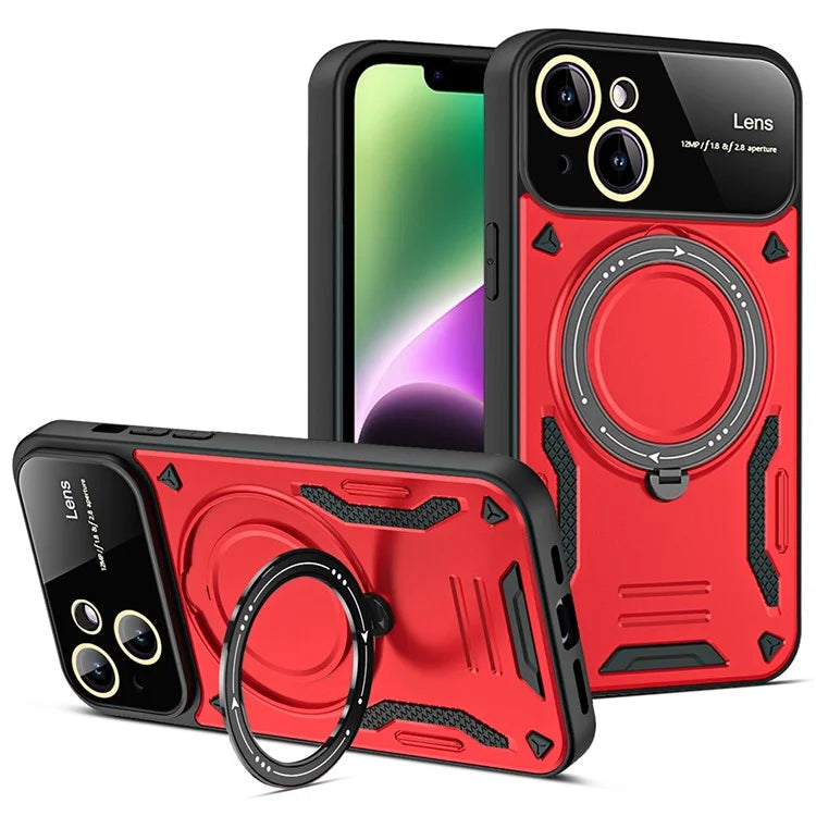 For iPhone 14 Magnetic Phone Case Ring Holder Kickstand PC+TPU Protective Cover
