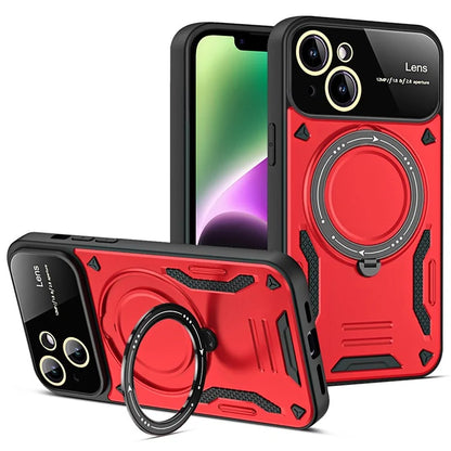 For iPhone 14 Magnetic Phone Case Ring Holder Kickstand PC+TPU Protective Cover