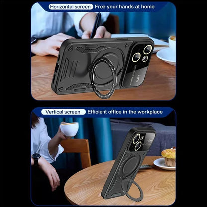 Kickstand PC+TPU Cover for iPhone 15 Plus Magnetic Case Compatible with MagSafe