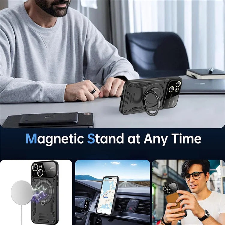 Kickstand PC+TPU Cover for iPhone 15 Plus Magnetic Case Compatible with MagSafe