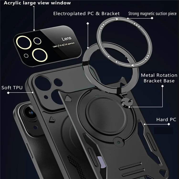 Kickstand PC+TPU Cover for iPhone 15 Plus Magnetic Case Compatible with MagSafe