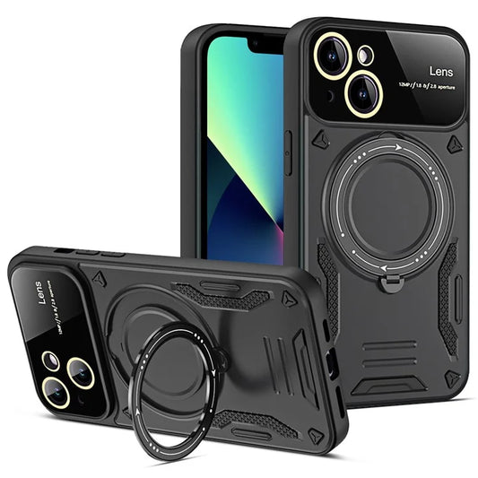 For iPhone 13 Phone Case Compatible with MagSafe PC+TPU Cover Rotary Kickstand