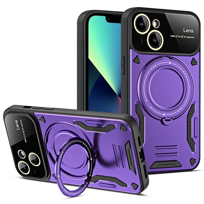 For iPhone 13 Phone Case Compatible with MagSafe PC+TPU Cover Rotary Kickstand
