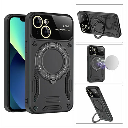 For iPhone 13 Phone Case Compatible with MagSafe PC+TPU Cover Rotary Kickstand