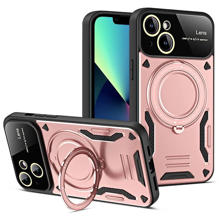 For iPhone 13 Phone Case Compatible with MagSafe PC+TPU Cover Rotary Kickstand