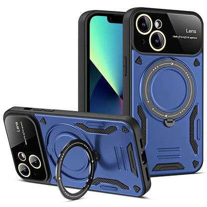 For iPhone 13 Phone Case Compatible with MagSafe PC+TPU Cover Rotary Kickstand