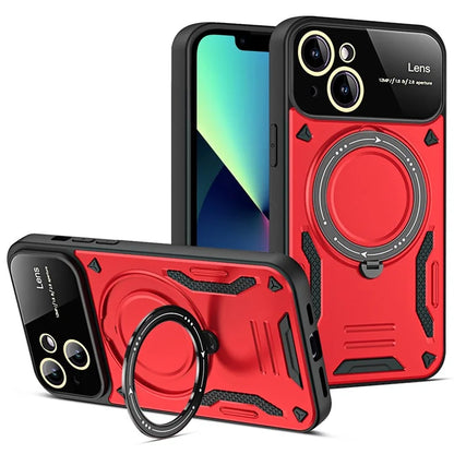 For iPhone 13 Phone Case Compatible with MagSafe PC+TPU Cover Rotary Kickstand