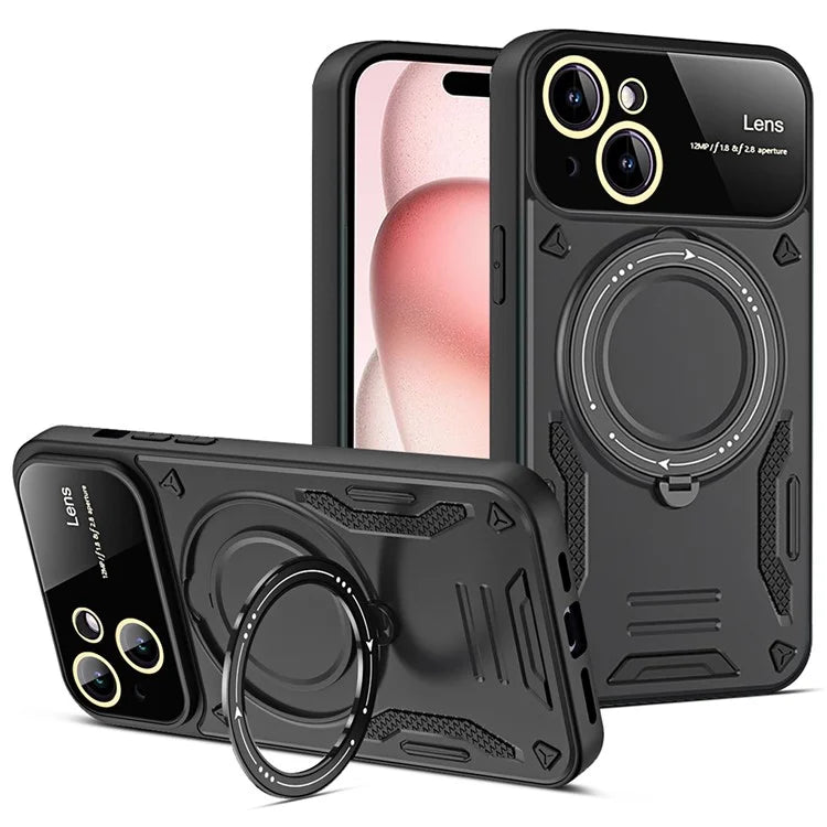 For iPhone 15 Case Compatible with MagSafe Kickstand PC+TPU Magnetic Cover