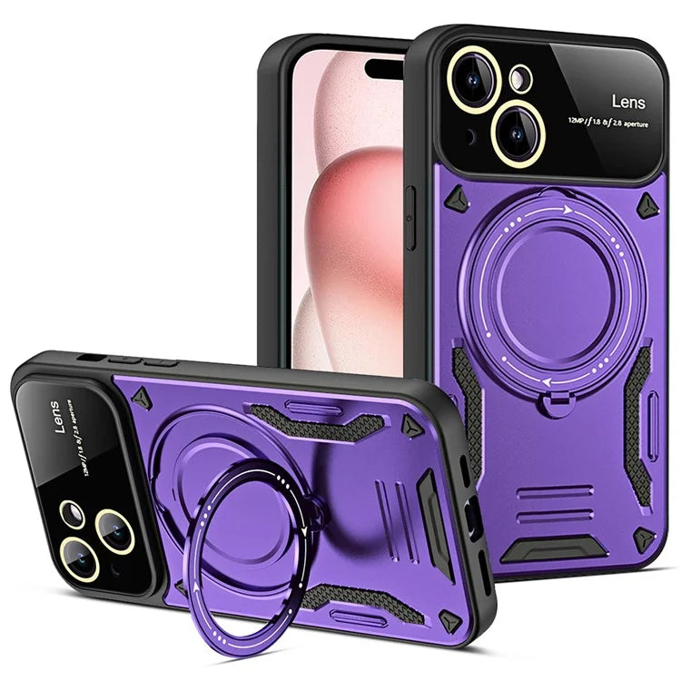 For iPhone 15 Case Compatible with MagSafe Kickstand PC+TPU Magnetic Cover