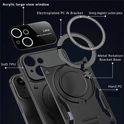 For iPhone 15 Case Compatible with MagSafe Kickstand PC+TPU Magnetic Cover