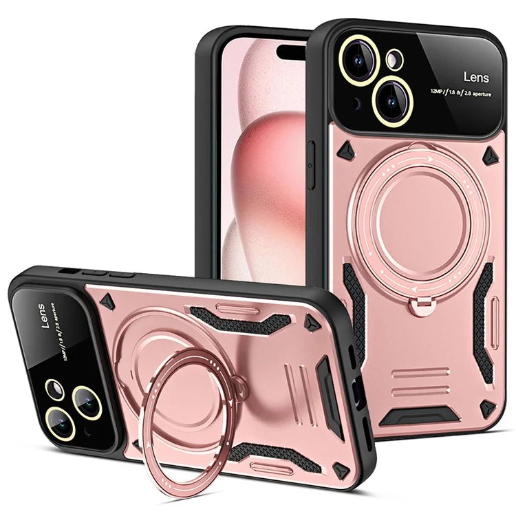 For iPhone 15 Case Compatible with MagSafe Kickstand PC+TPU Magnetic Cover