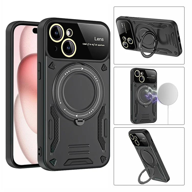 For iPhone 15 Case Compatible with MagSafe Kickstand PC+TPU Magnetic Cover