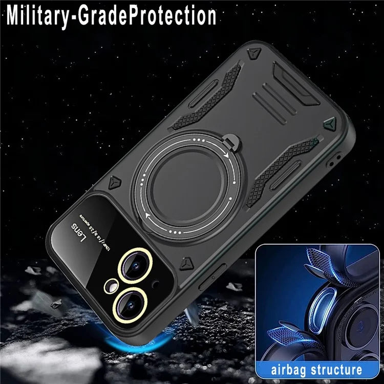 For iPhone 15 Case Compatible with MagSafe Kickstand PC+TPU Magnetic Cover