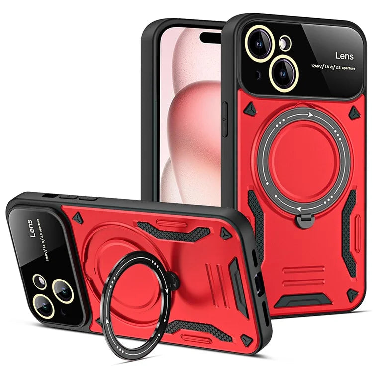 For iPhone 15 Case Compatible with MagSafe Kickstand PC+TPU Magnetic Cover