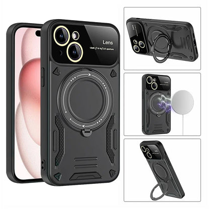 For iPhone 15 Case Compatible with MagSafe Kickstand PC+TPU Magnetic Cover