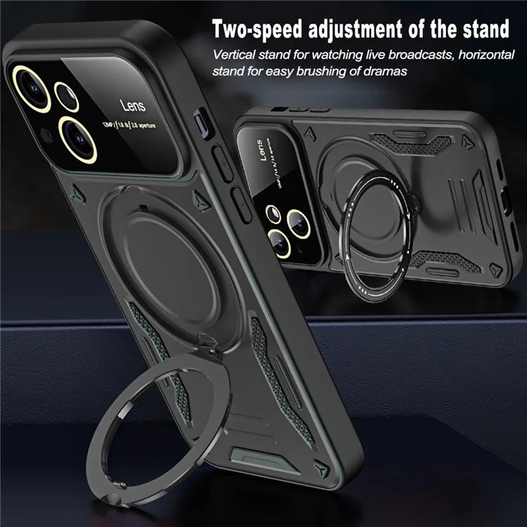 For iPhone 15 Case Compatible with MagSafe Kickstand PC+TPU Magnetic Cover