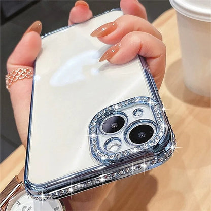 For iPhone 15 Pro Clear Case Rhinestone Decor Electroplating TPU Phone Cover