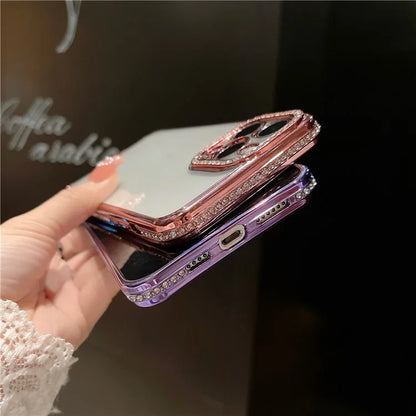 For iPhone 15 Pro Clear Case Rhinestone Decor Electroplating TPU Phone Cover