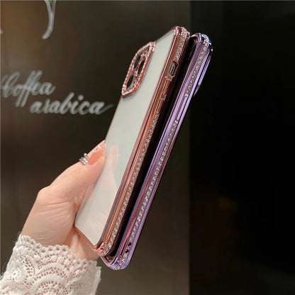 For iPhone 15 Pro Clear Case Rhinestone Decor Electroplating TPU Phone Cover