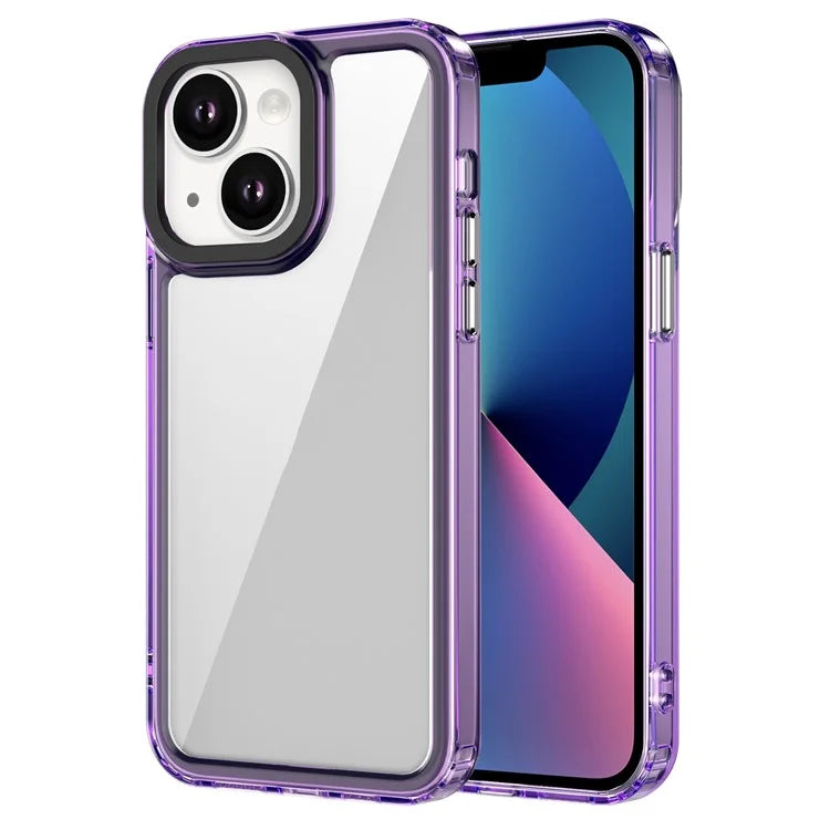 For iPhone 13 Case PC+TPU Protective Phone Cover High Transparency Purple