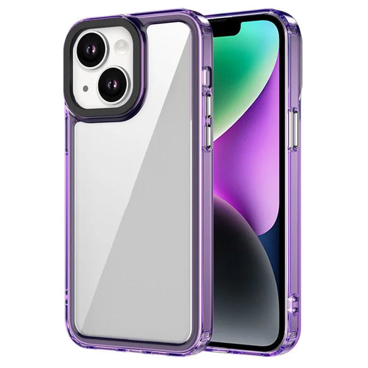 For iPhone 14 Plus Clear Case PC+TPU Hybrid Phone Cover Anti-drop Corner Purple