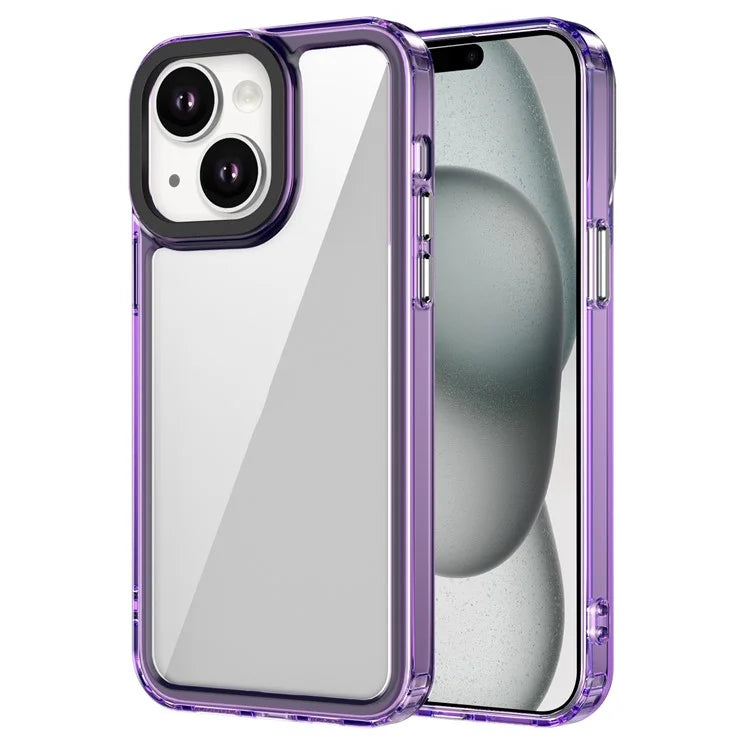 For iPhone 15 Plus Case TPU Frame Transparent PC Back Phone Cover Purple