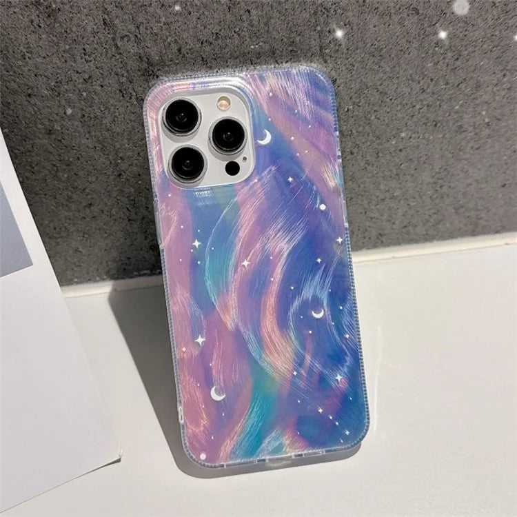 For iPhone 14 Pro Max Case Gradient Starry Silver TPU+Acrylic Phone Cover Protector