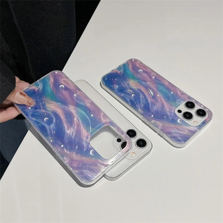 For iPhone 14 Pro Case TPU+Acrylic Phone Cover Starry Silver Feather Fox Tail Pattern