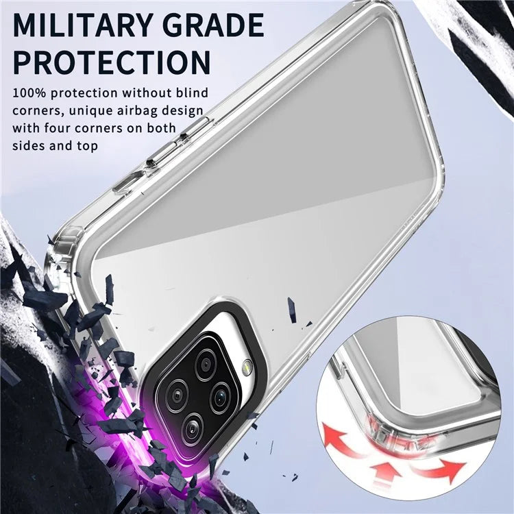 For Samsung Galaxy A12 / M12 Case PC+TPU Anti-drop Phone Cover HD Clear Purple