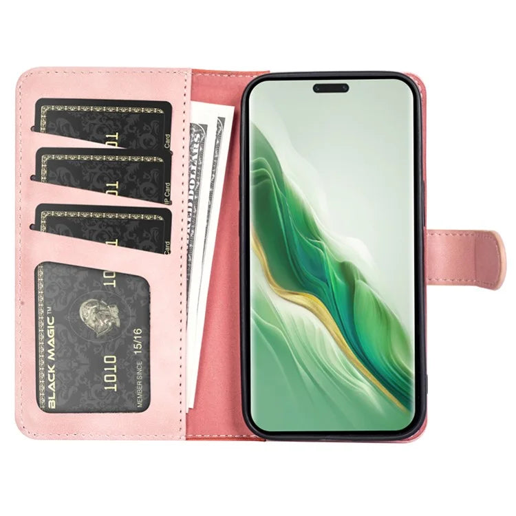 For Honor Magic6 5G Shockproof Case PU Leather Color Splicing Wallet Phone Cover