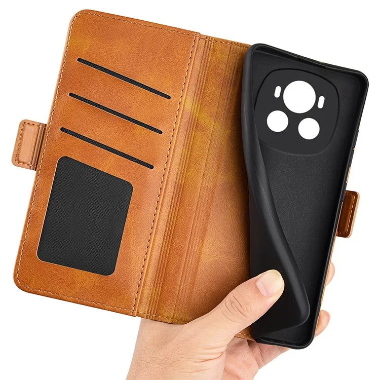 For Honor Magic6 5G Case Dual Magnetic Clasp Folio Leather Cell Phone Cover