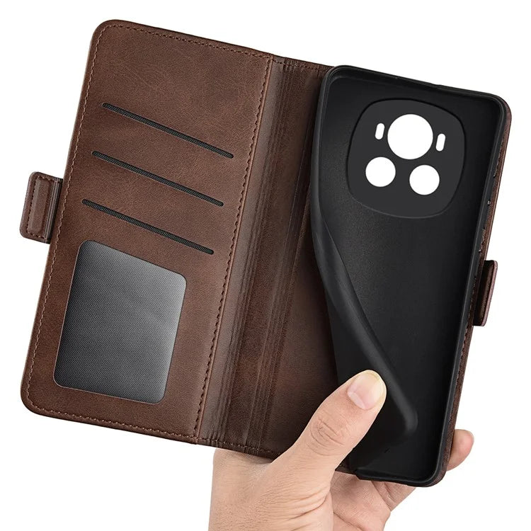For Honor Magic6 5G Case Dual Magnetic Clasp Folio Leather Cell Phone Cover