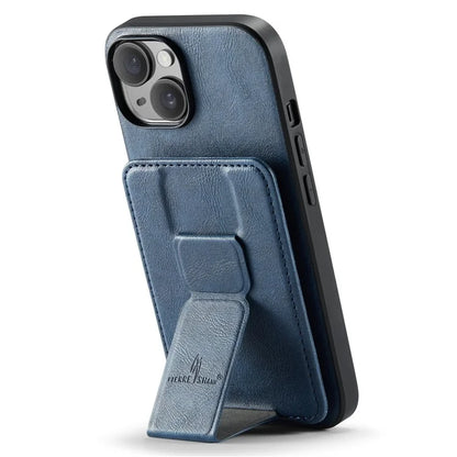 For iPhone 15 Plus Case Waxy Leather+TPU RFID Blocking Phone Shell with Card Slots