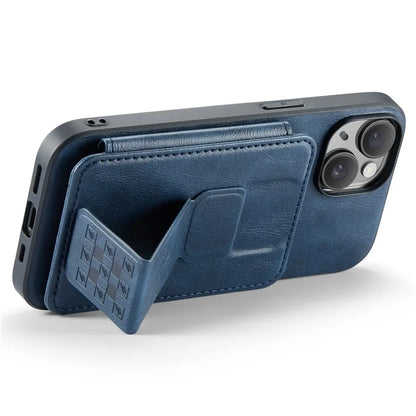For iPhone 15 Plus Case Waxy Leather+TPU RFID Blocking Phone Shell with Card Slots