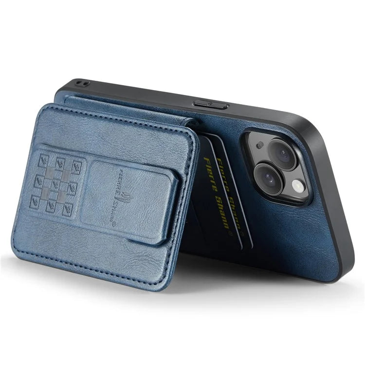For iPhone 15 Plus Case Waxy Leather+TPU RFID Blocking Phone Shell with Card Slots