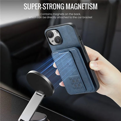 For iPhone 15 Plus Case Waxy Leather+TPU RFID Blocking Phone Shell with Card Slots
