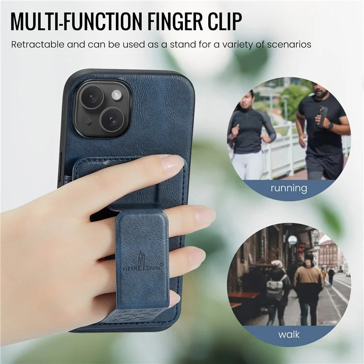 For iPhone 15 Plus Case Waxy Leather+TPU RFID Blocking Phone Shell with Card Slots