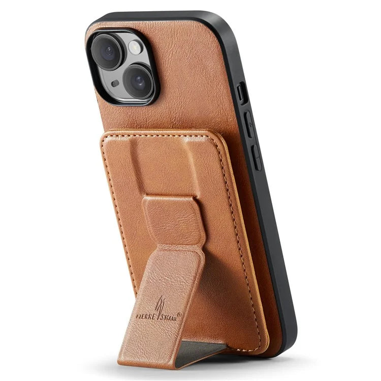 For iPhone 15 Plus Case Waxy Leather+TPU RFID Blocking Phone Shell with Card Slots