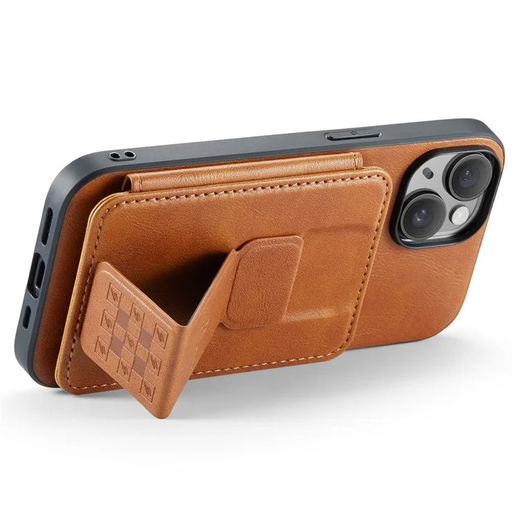 For iPhone 15 Plus Case Waxy Leather+TPU RFID Blocking Phone Shell with Card Slots