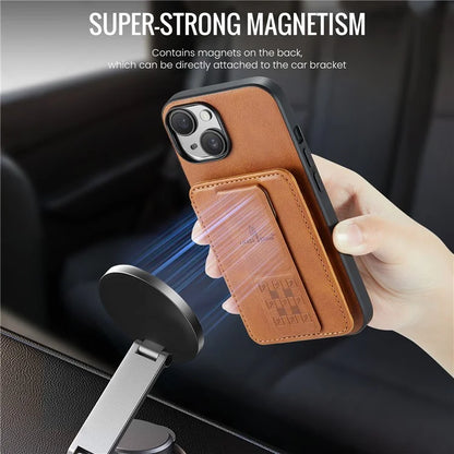 For iPhone 15 Plus Case Waxy Leather+TPU RFID Blocking Phone Shell with Card Slots