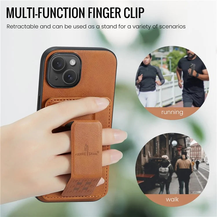 For iPhone 15 Plus Case Waxy Leather+TPU RFID Blocking Phone Shell with Card Slots