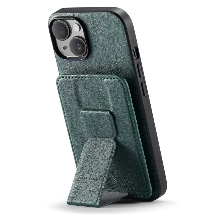 For iPhone 15 Plus Case Waxy Leather+TPU RFID Blocking Phone Shell with Card Slots