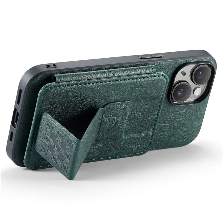 For iPhone 15 Plus Case Waxy Leather+TPU RFID Blocking Phone Shell with Card Slots
