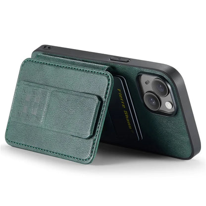 For iPhone 15 Plus Case Waxy Leather+TPU RFID Blocking Phone Shell with Card Slots