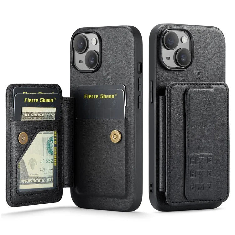 For iPhone 15 Plus Case Waxy Leather+TPU RFID Blocking Phone Shell with Card Slots