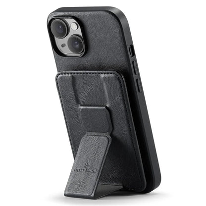 For iPhone 15 Plus Case Waxy Leather+TPU RFID Blocking Phone Shell with Card Slots