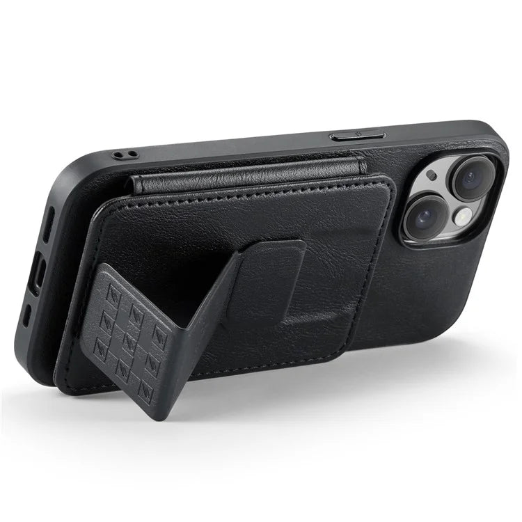 For iPhone 15 Plus Case Waxy Leather+TPU RFID Blocking Phone Shell with Card Slots